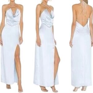 ELLIATT X REVOLVE Aubrey Slip Dress Ice Blue Satin Open Back Straps Party M NWT